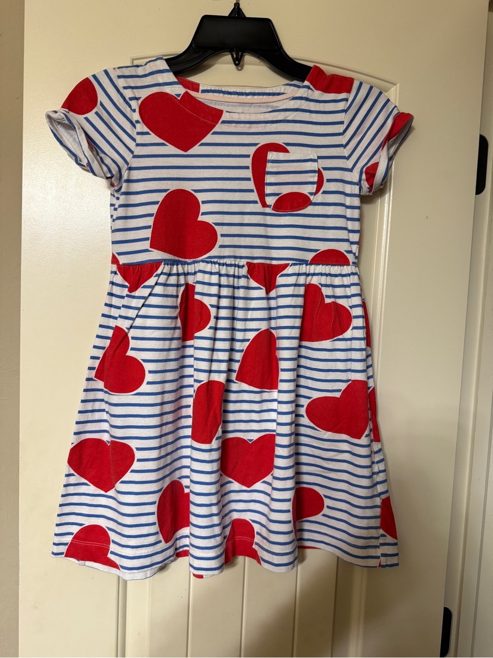 Mini Boden Blue and Red Heart Stripe Dress
